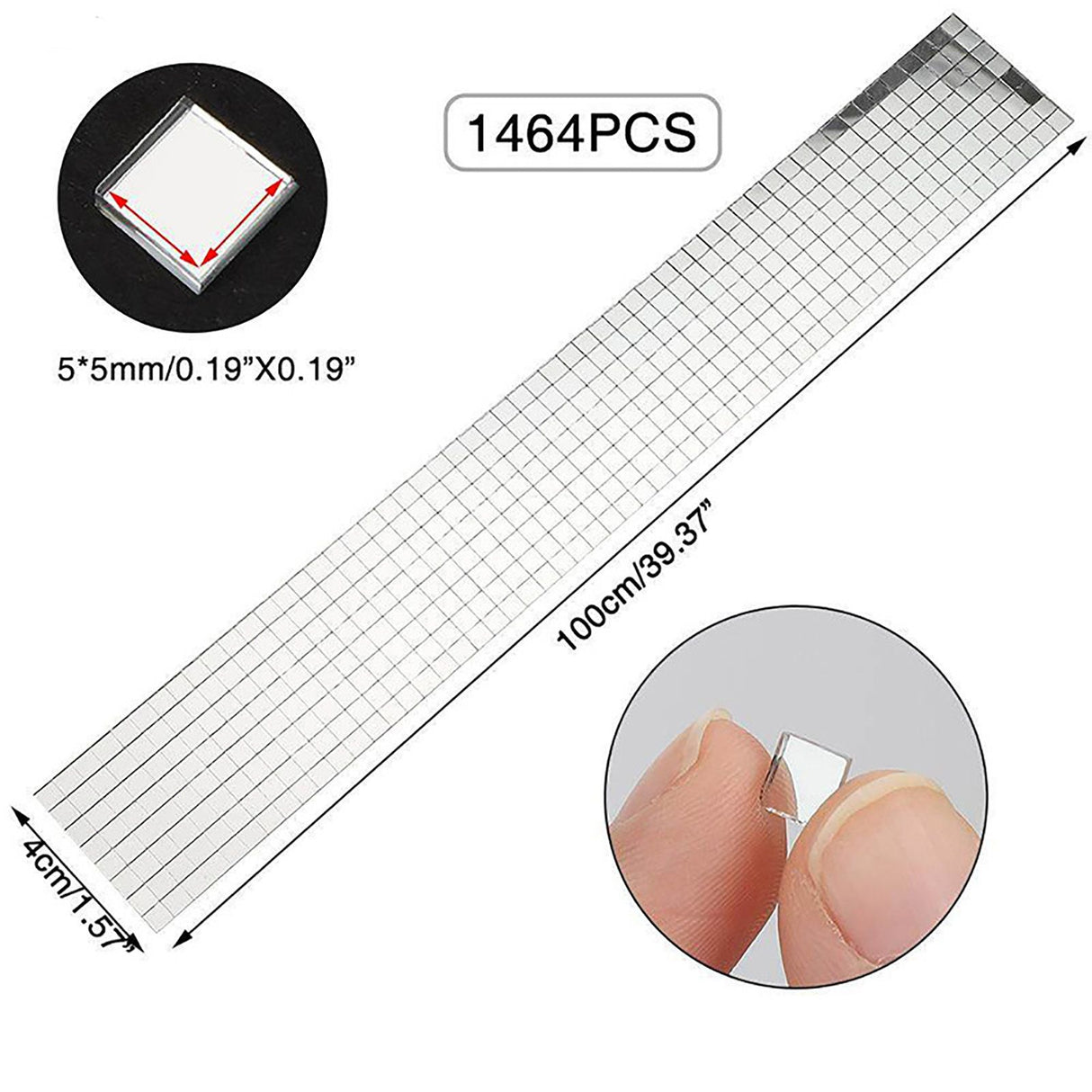 3PCS Mirror Mosaic Tiles Silver 1464 Grains Acrylic Self Adhesive 4x100cm Mirror Tiles Sticker for Handmade Crafts