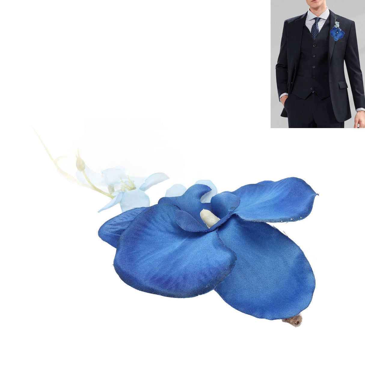 5 Pcs Groom Boutonniere Elegant Men Wedding Flower Lifelike Permanent Reusable Artificial Brooch Flower Blue