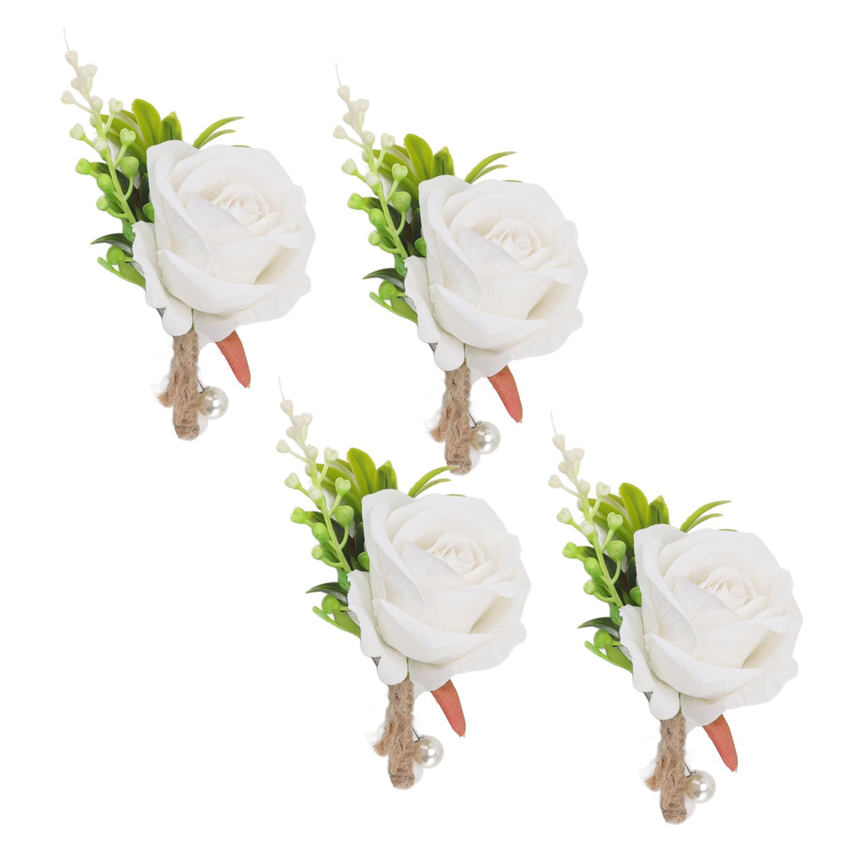 5PCS Wedding Boutonniere Pin Fixed Plastic Artificial Flower Corsage for Bride and Groom White