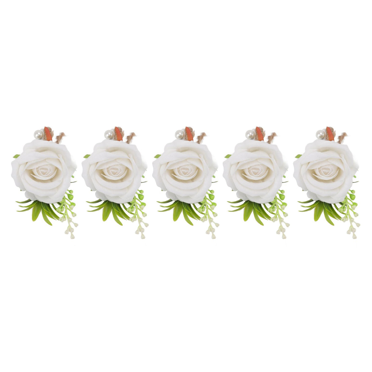 5PCS Wedding Boutonniere Pin Fixed Plastic Artificial Flower Corsage for Bride and Groom White