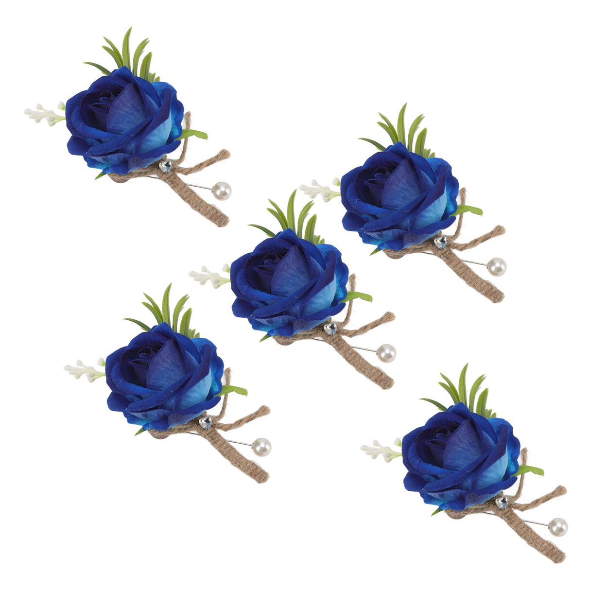 5PCS Wedding Boutonniere Pin Fixed Plastic Artificial Flower Corsage for Bride and Groom Blue