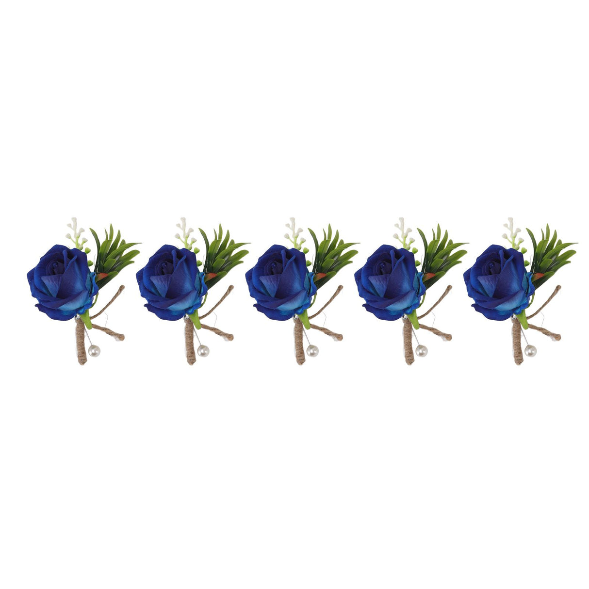 5PCS Wedding Boutonniere Pin Fixed Plastic Artificial Flower Corsage for Bride and Groom Blue