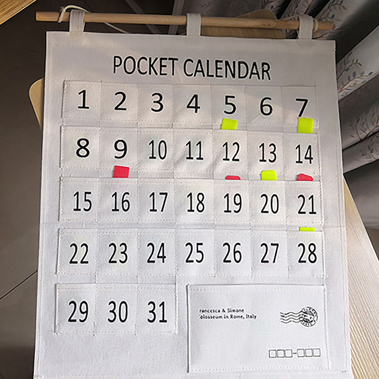 Numbered Calendar Pocket Chart Cotton and Linen Morning Check Classroom Pocket Chart Calendar Wall Hanging Organizer Large 31 Pockets