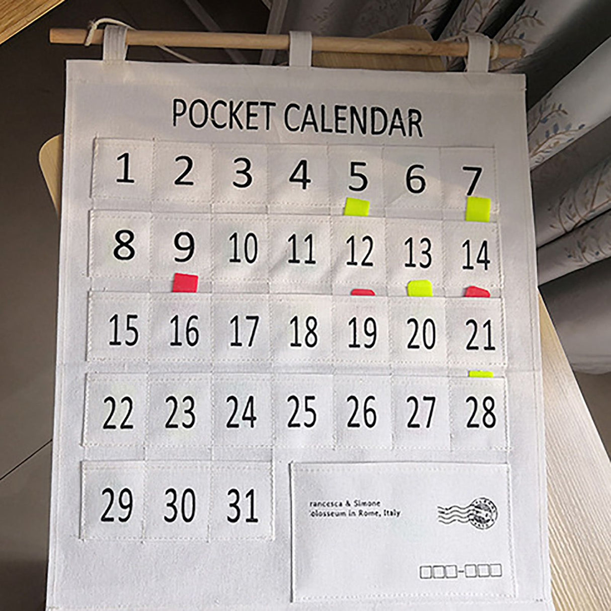 Numbered Calendar Pocket Chart Cotton and Linen Morning Check Classroom Pocket Chart Calendar Wall Hanging Organizer Large 31 Pockets