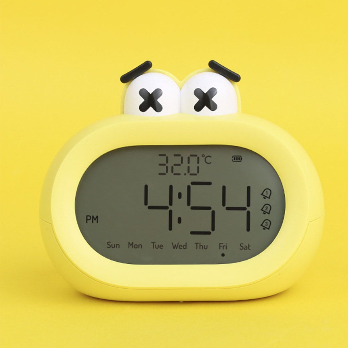 Kids Alarm Clock Cartoon Cute Intelligent Battery Operated Digital LED Electronic Clock with Night Light Yellow