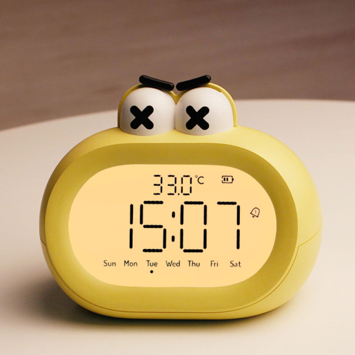Kids Alarm Clock Cartoon Cute Intelligent Battery Operated Digital LED Electronic Clock with Night Light Yellow