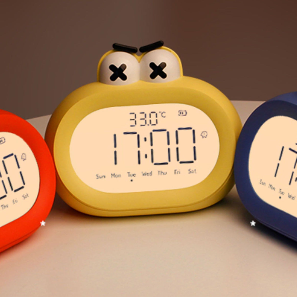 Kids Alarm Clock Cartoon Cute Intelligent Battery Operated Digital LED Electronic Clock with Night Light Yellow