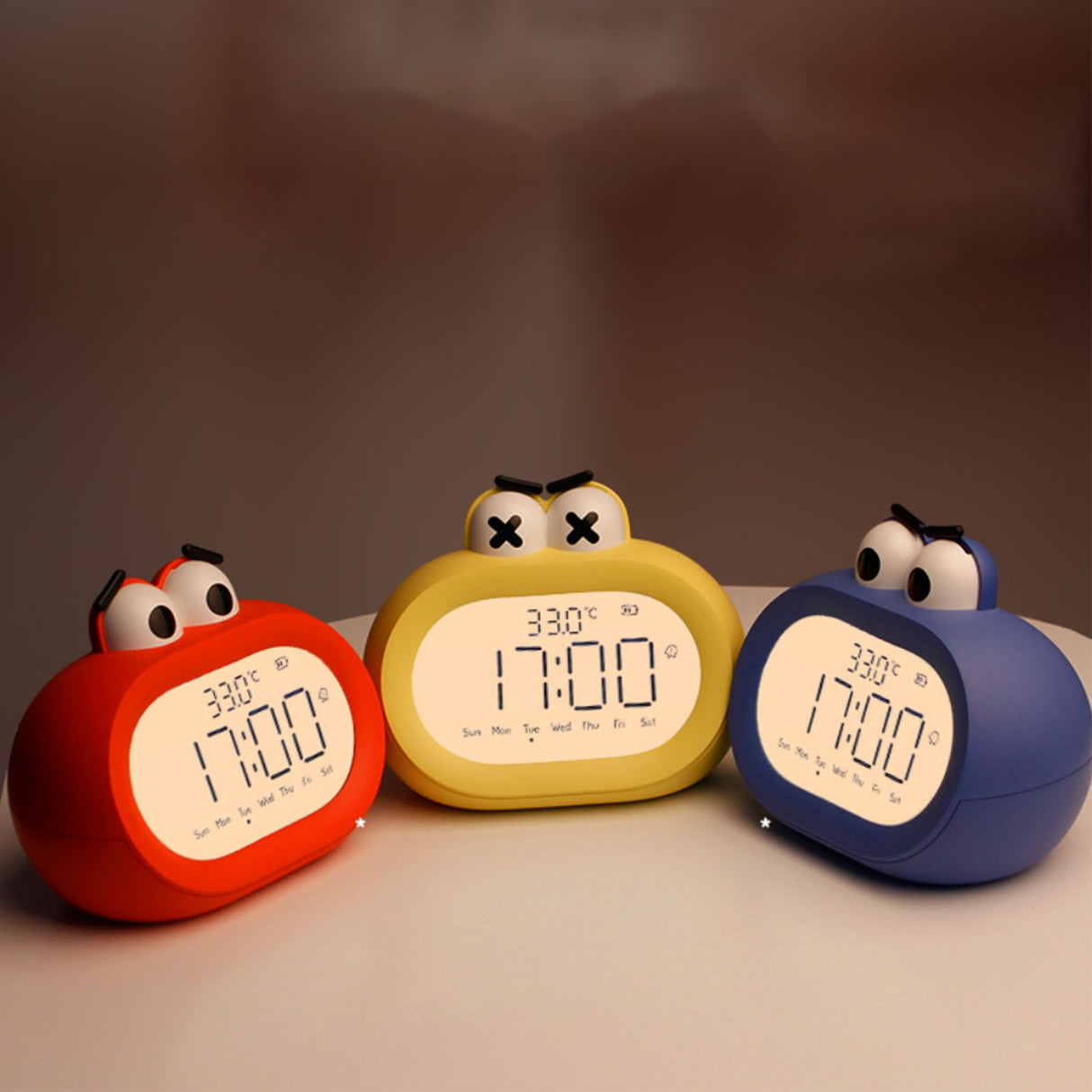 Kids Alarm Clock Cartoon Cute Intelligent Battery Operated Digital LED Electronic Clock with Night Light Yellow