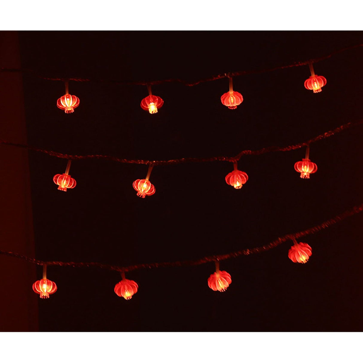 Red Chinese Lantern String Lights LED Light Beads Waterproof New Year Lantern with PVC Shell for Courtyards Without Tassel 3meters/9.8ft 20 Lights