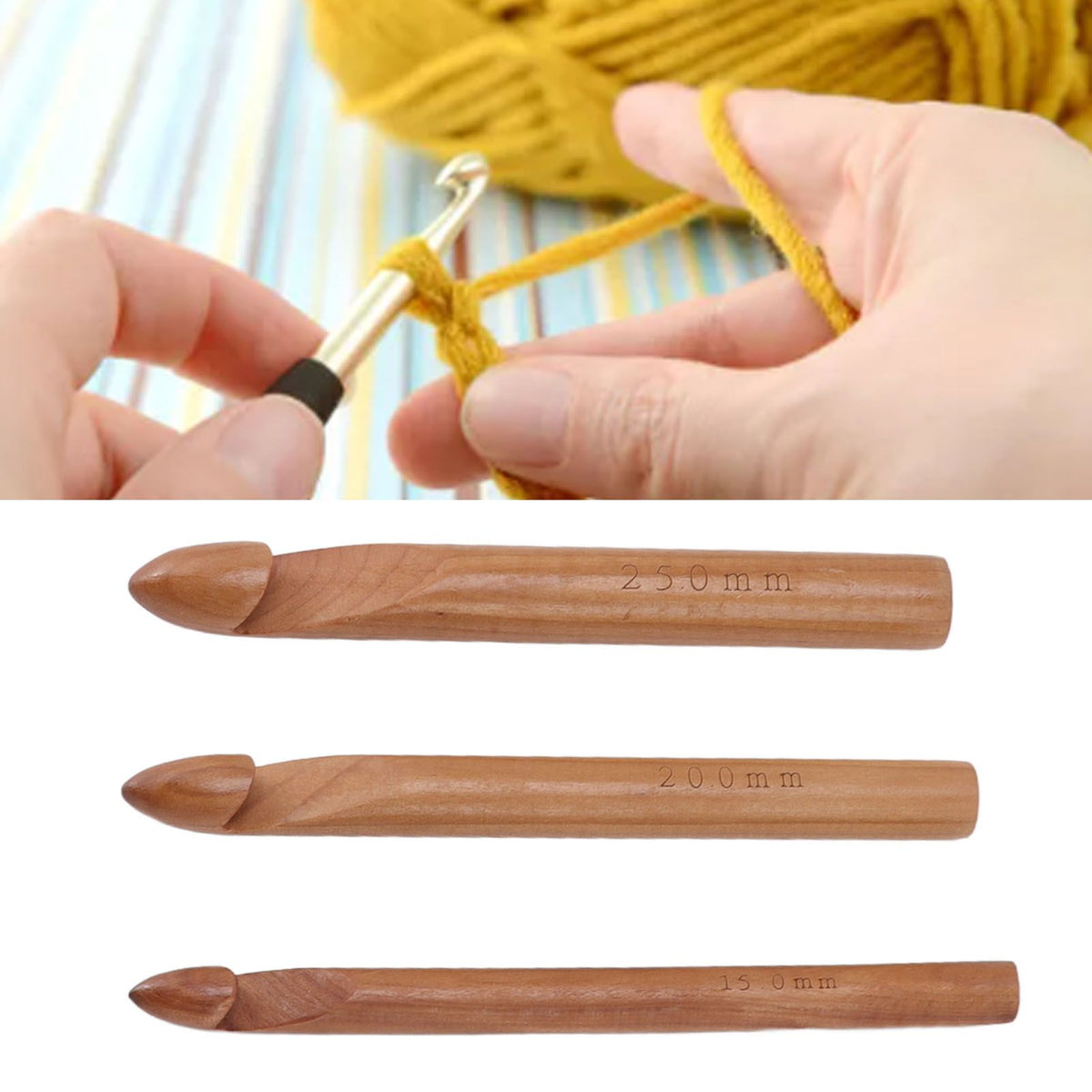 Single Head Wooden Crochet Hooks 25mm 20mm 15mm Crochet Hook for Sweaters Hats Scarves Gloves