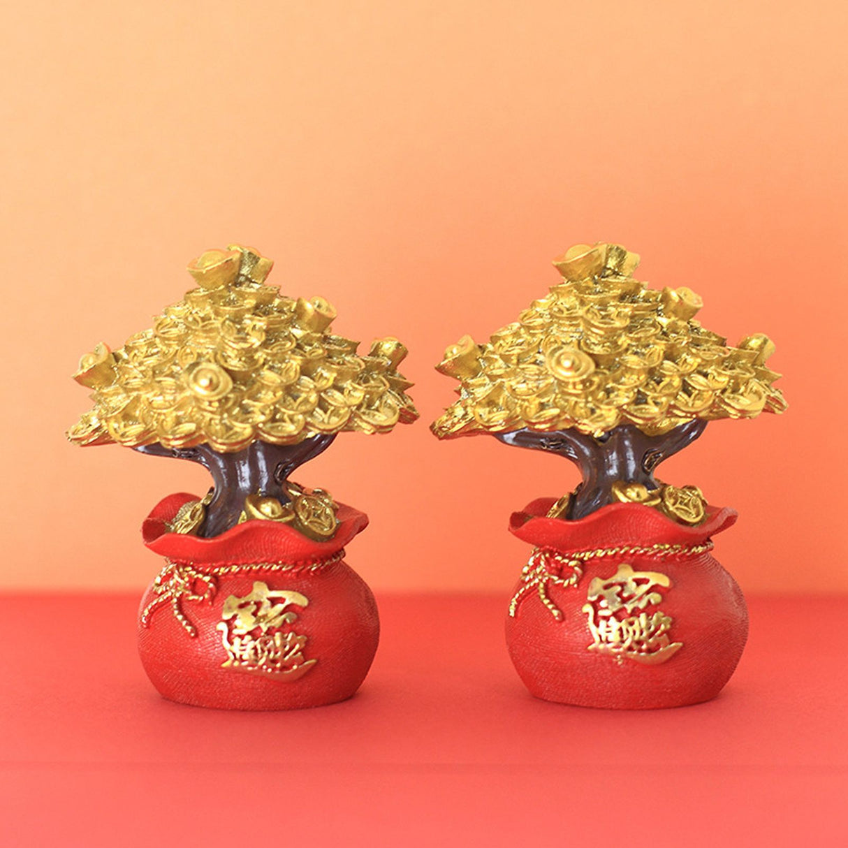Money Coin Tree Bonsai Small Fortune Tree Desktop Ornament Home Decoration Synthetic Resin for Living Room Golden