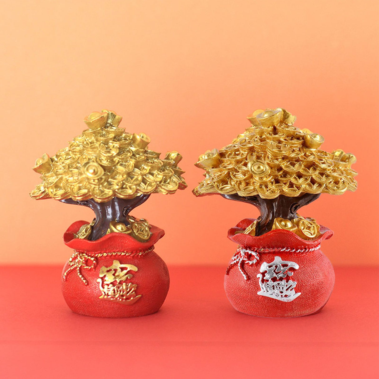 Money Coin Tree Bonsai Small Fortune Tree Desktop Ornament Home Decoration Synthetic Resin for Living Room Golden