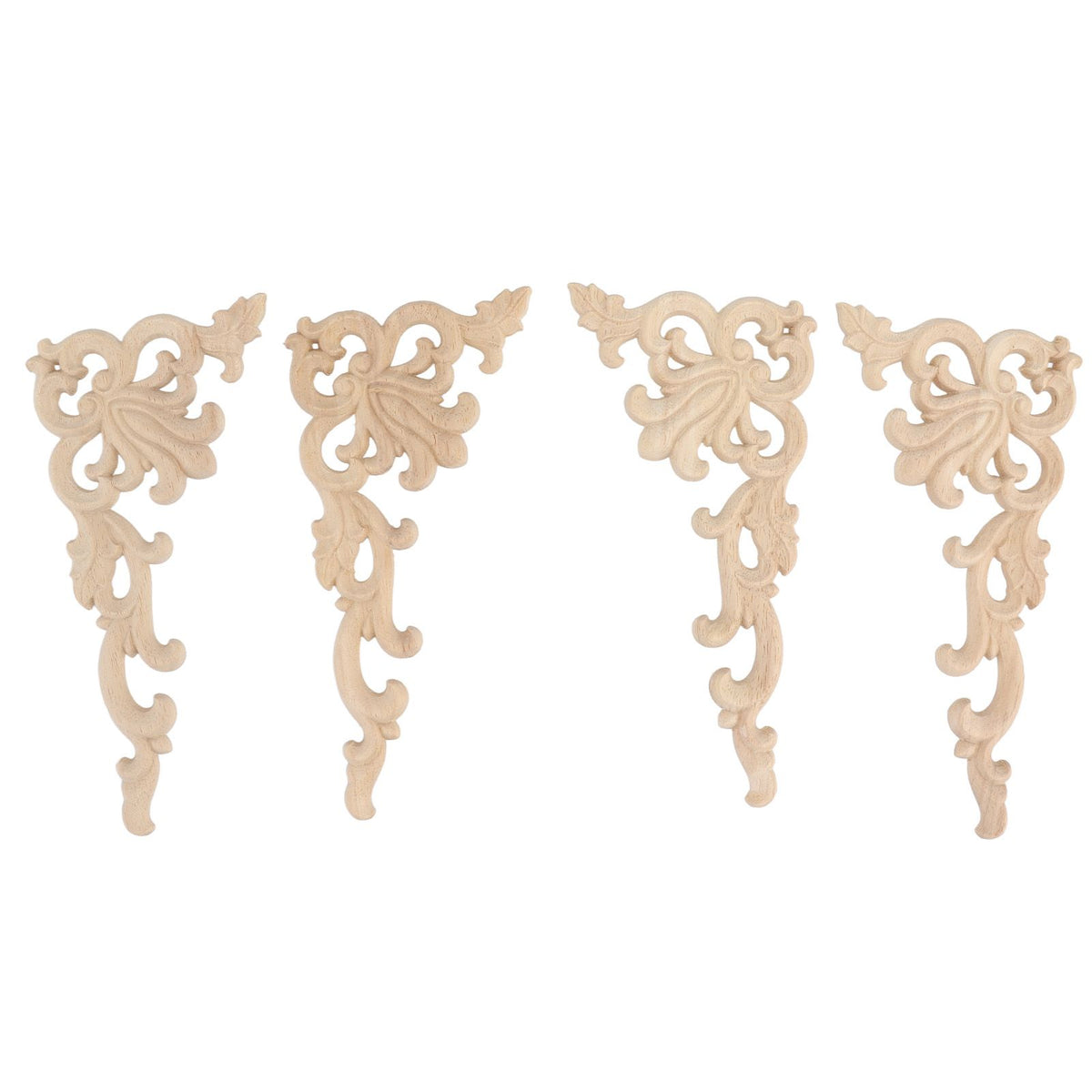 4Pcs Wood Corner Applique Decorative Carved Corner Onlay Applique for Cabinet Door Bed Wardrobe Furniture Decoration
