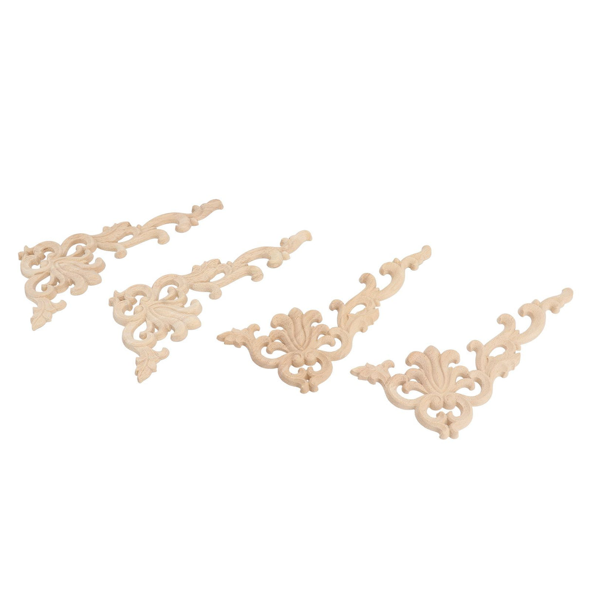 4Pcs Wood Corner Applique Decorative Carved Corner Onlay Applique for Cabinet Door Bed Wardrobe Furniture Decoration