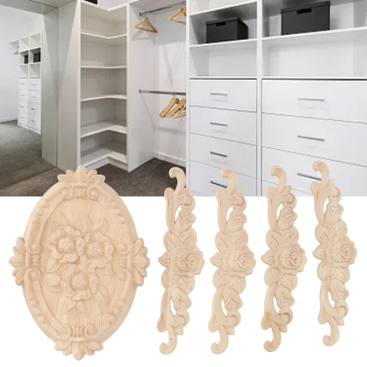 Wood Appliques European Style Exquisite Appearance Decorative Wood Carved Corner Onlay for Cabinet Door Decoration