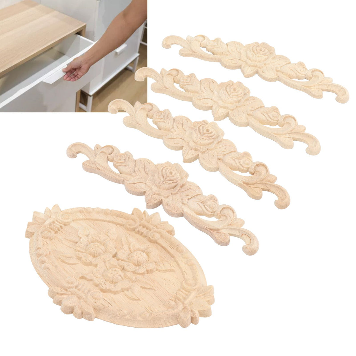Wood Appliques European Style Exquisite Appearance Decorative Wood Carved Corner Onlay for Cabinet Door Decoration