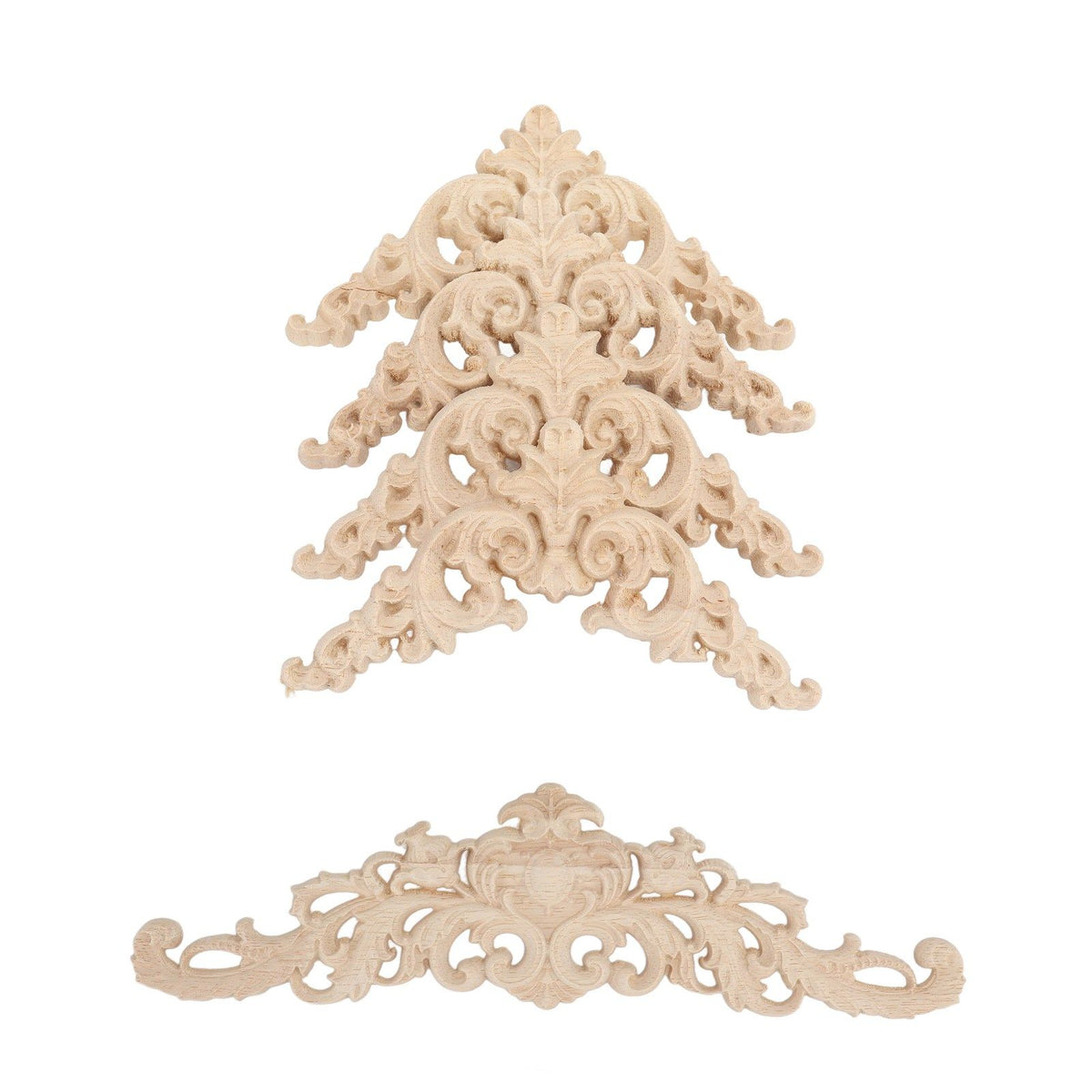 5Pcs Wooden Appliques Onlays Rubber Wood Carved 4 Corner Onlays and 1 Long Onlay for Cabinet Door Bed Wardrobe Furniture