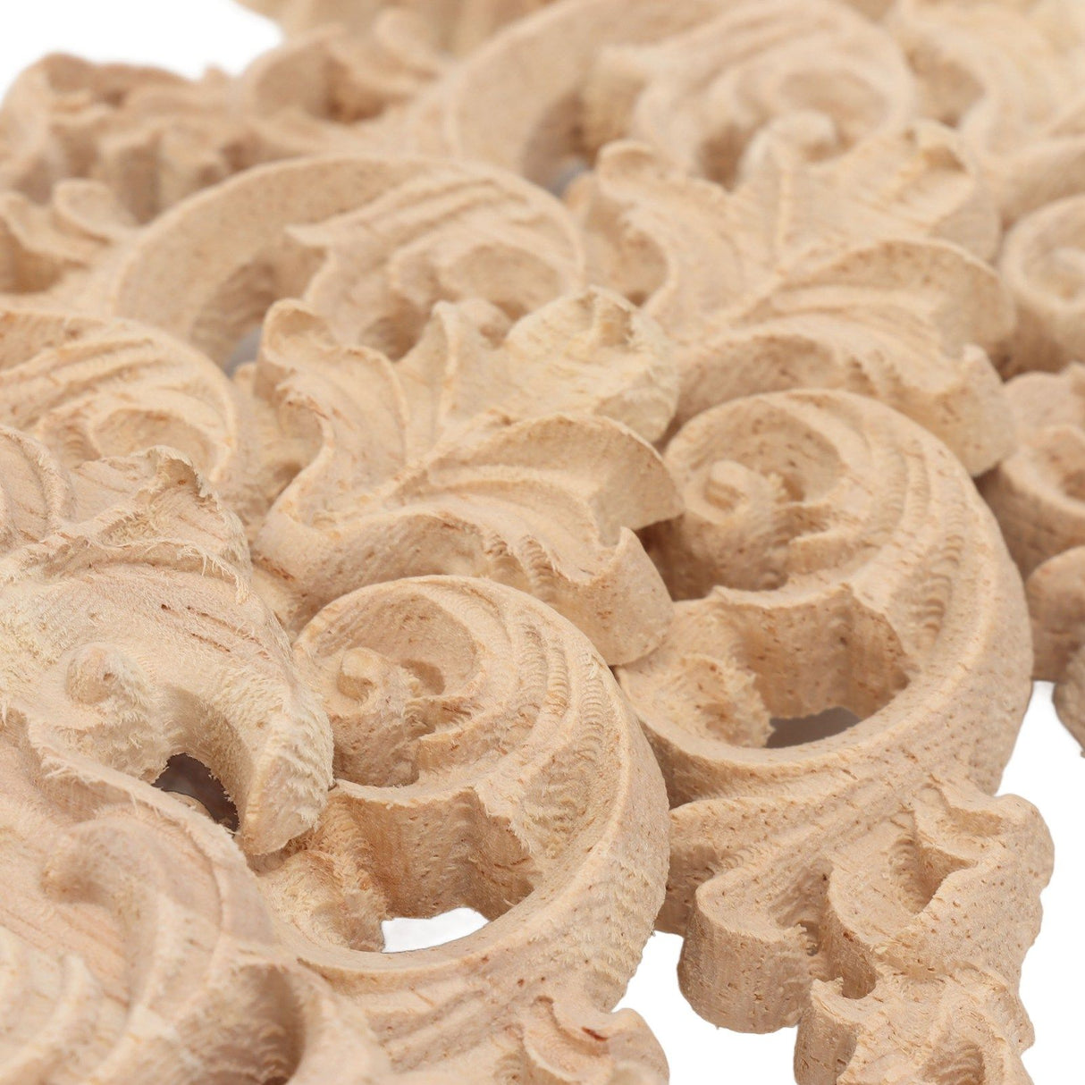 5Pcs Wooden Appliques Onlays Rubber Wood Carved 4 Corner Onlays and 1 Long Onlay for Cabinet Door Bed Wardrobe Furniture