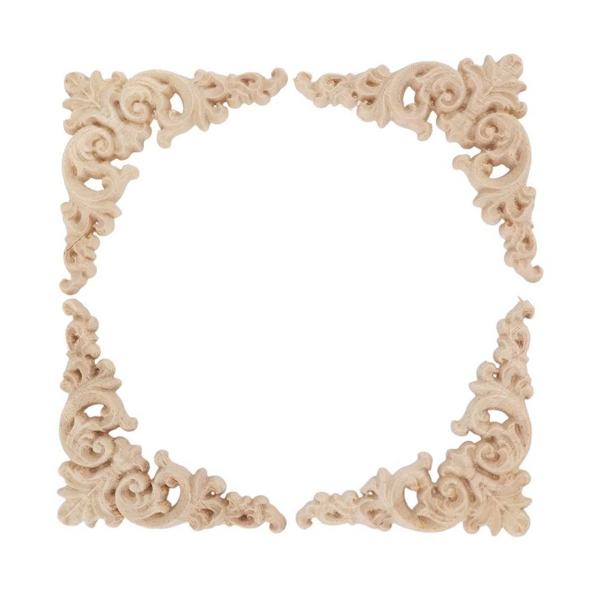 5Pcs Wooden Appliques Onlays Rubber Wood Carved 4 Corner Onlays and 1 Long Onlay for Cabinet Door Bed Wardrobe Furniture