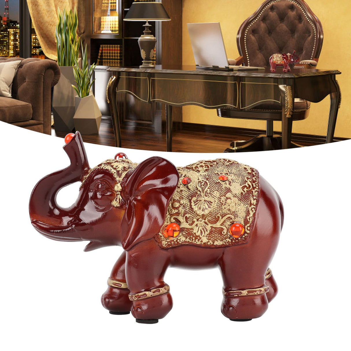 Elephant Statue Durable Resin Cute Elegant Attract Wealth Round Corner Elephant Decor for Home Bedroom Office