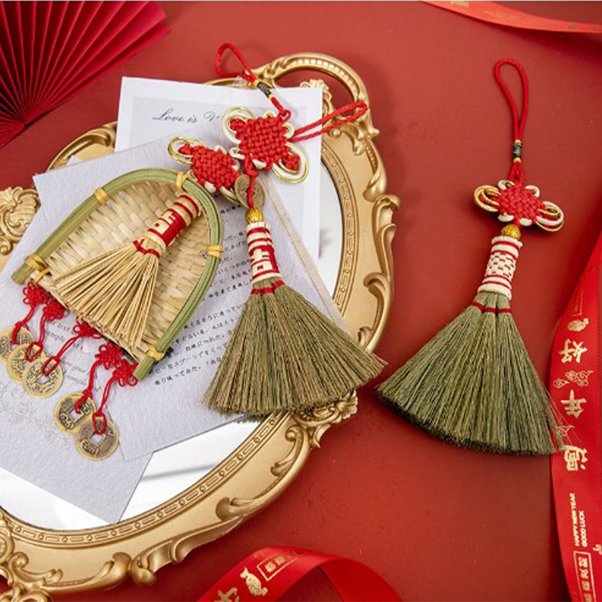 Broom Dustpan Decor Chinese Year Ornament Pendant New Tassel Hanging Decor Mini Fortune Broom Decoration B2