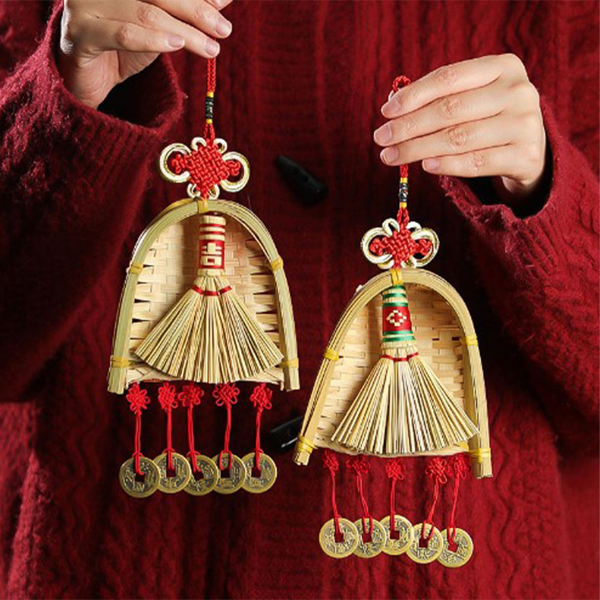 Broom Dustpan Decor Chinese Year Ornament Pendant New Tassel Hanging Decor Mini Fortune Broom Decoration B2