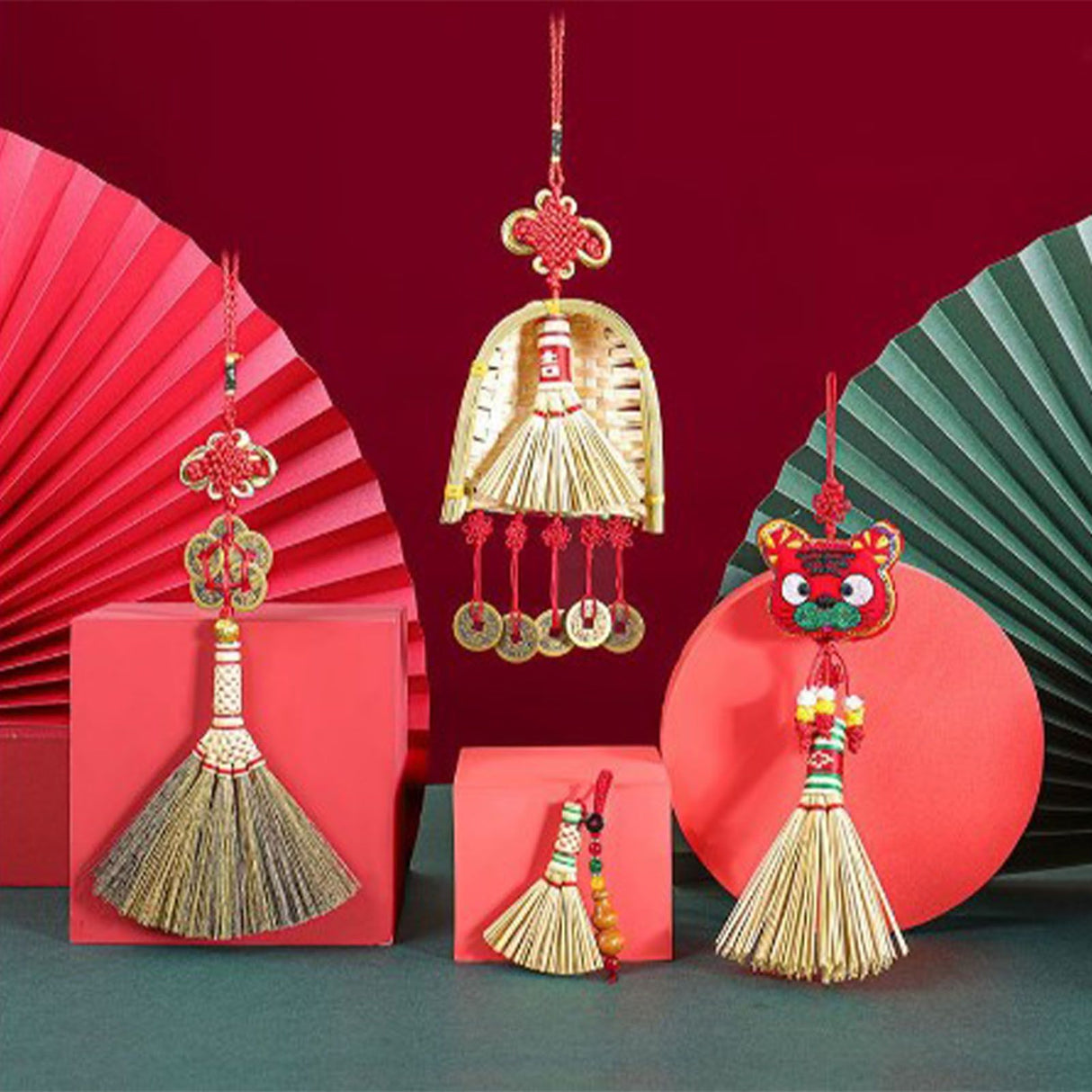Broom Dustpan Decor Chinese Year Ornament Pendant New Tassel Hanging Decor Mini Fortune Broom Decoration B2