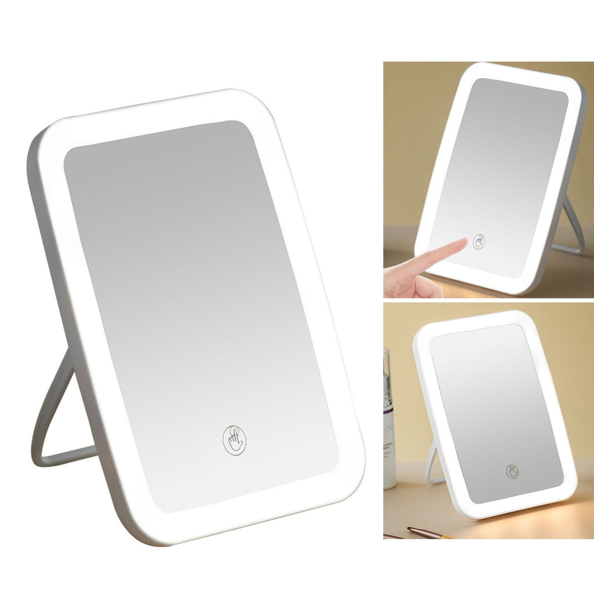 Makeup Mirror USB Rechargeable Foldable Portable Touch Regulable LED Makeup Mirror for Bathroom Travel