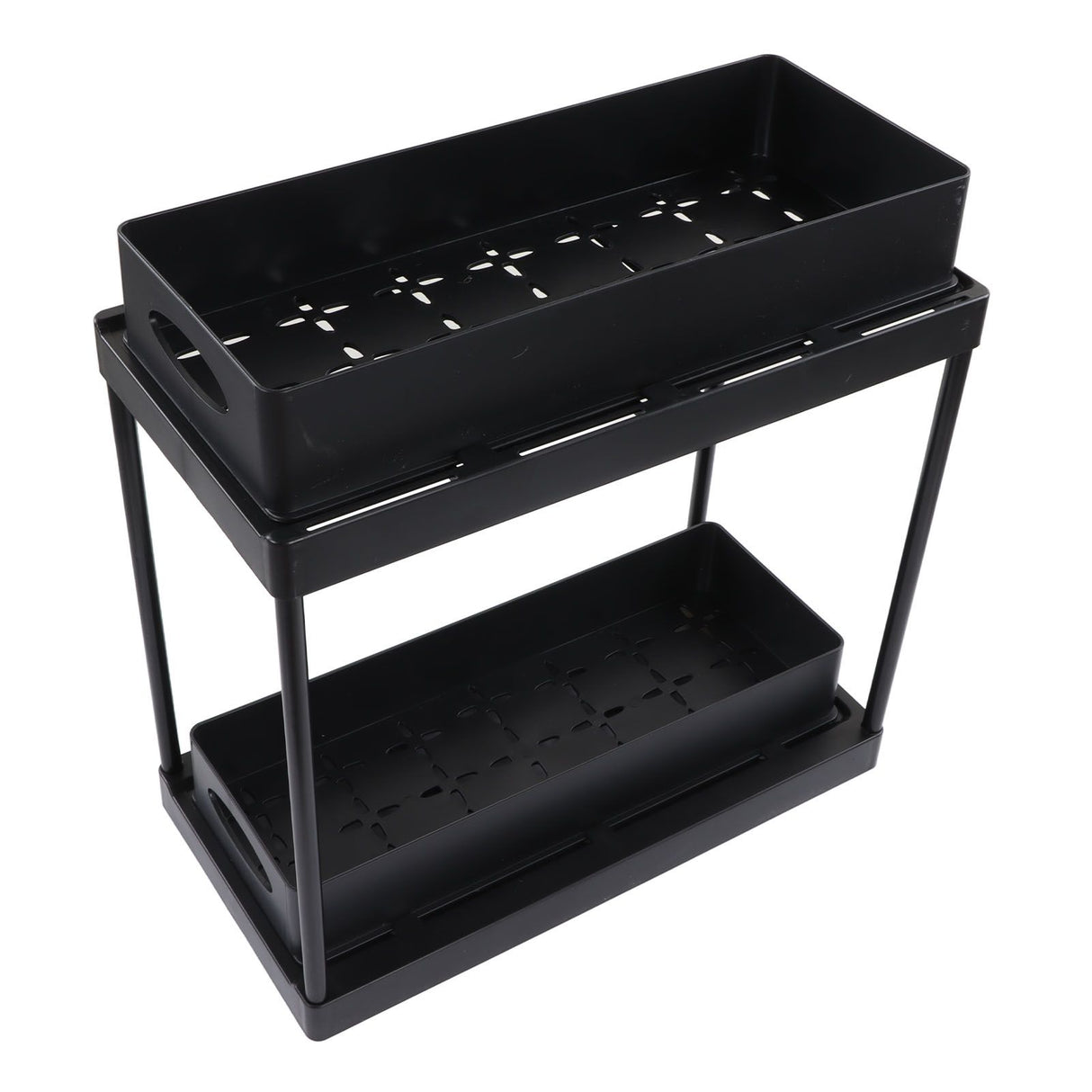 Under Sink Organizer Sliding Pull Out Double Layer Under Sink Countertop Organizer for Bathroom Kitchen Laundry Room Black