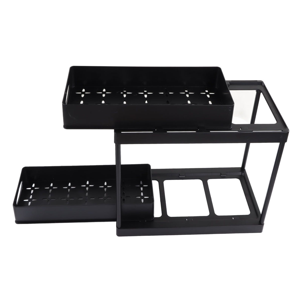 Under Sink Organizer Sliding Pull Out Double Layer Under Sink Countertop Organizer for Bathroom Kitchen Laundry Room Black