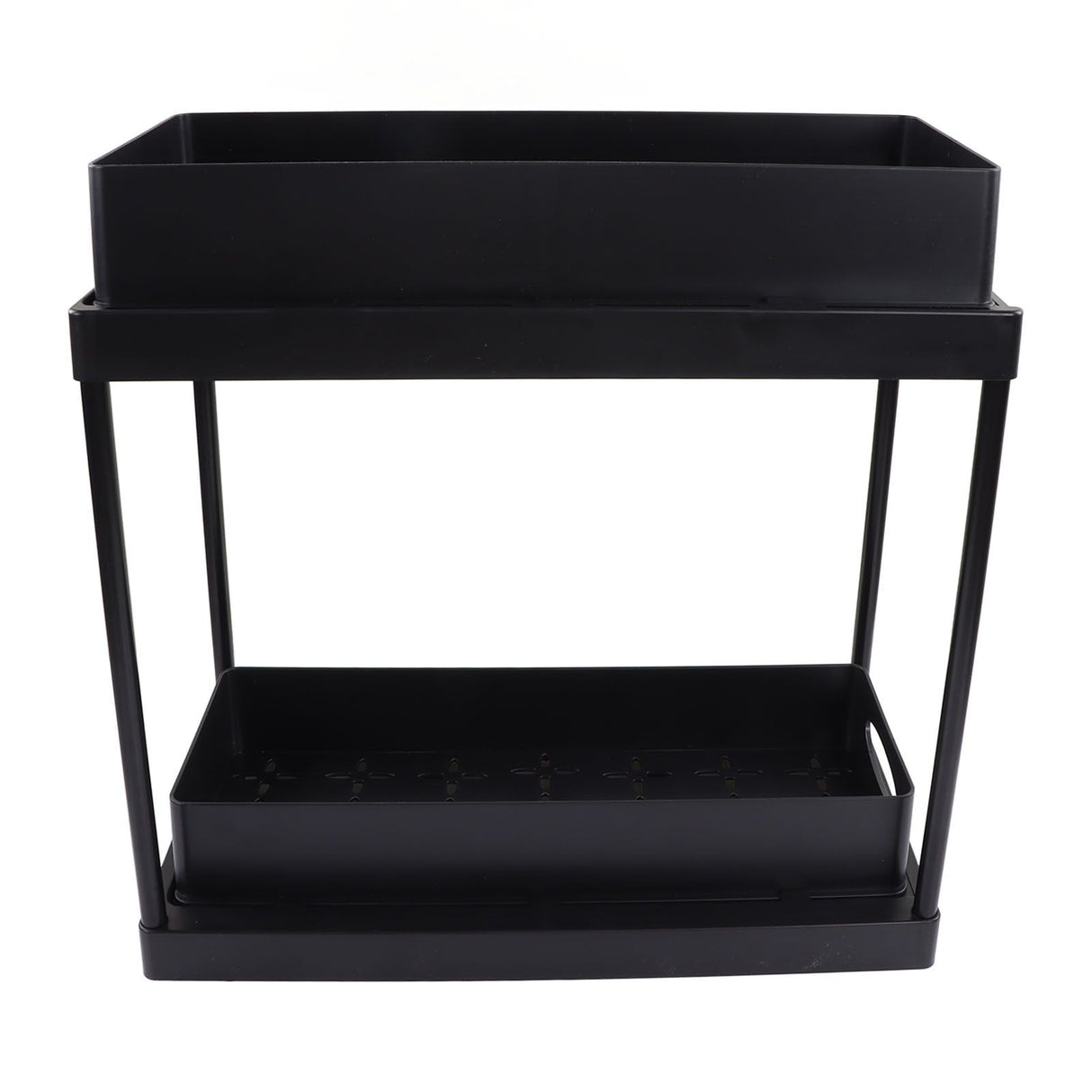 Under Sink Organizer Sliding Pull Out Double Layer Under Sink Countertop Organizer for Bathroom Kitchen Laundry Room Black