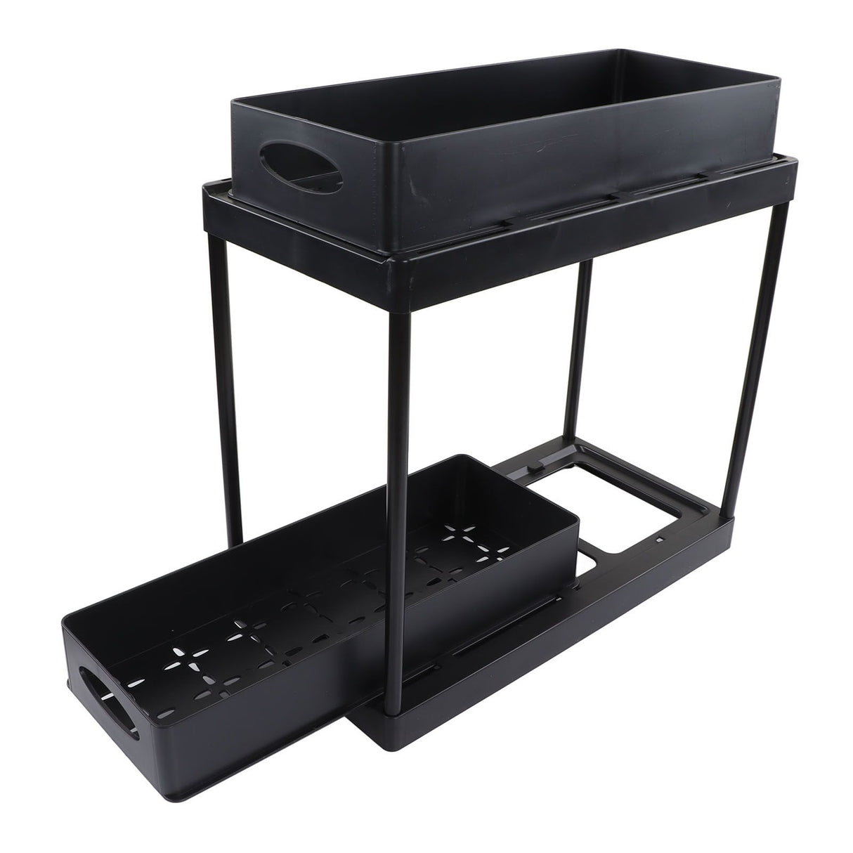 Under Sink Organizer Sliding Pull Out Double Layer Under Sink Countertop Organizer for Bathroom Kitchen Laundry Room Black