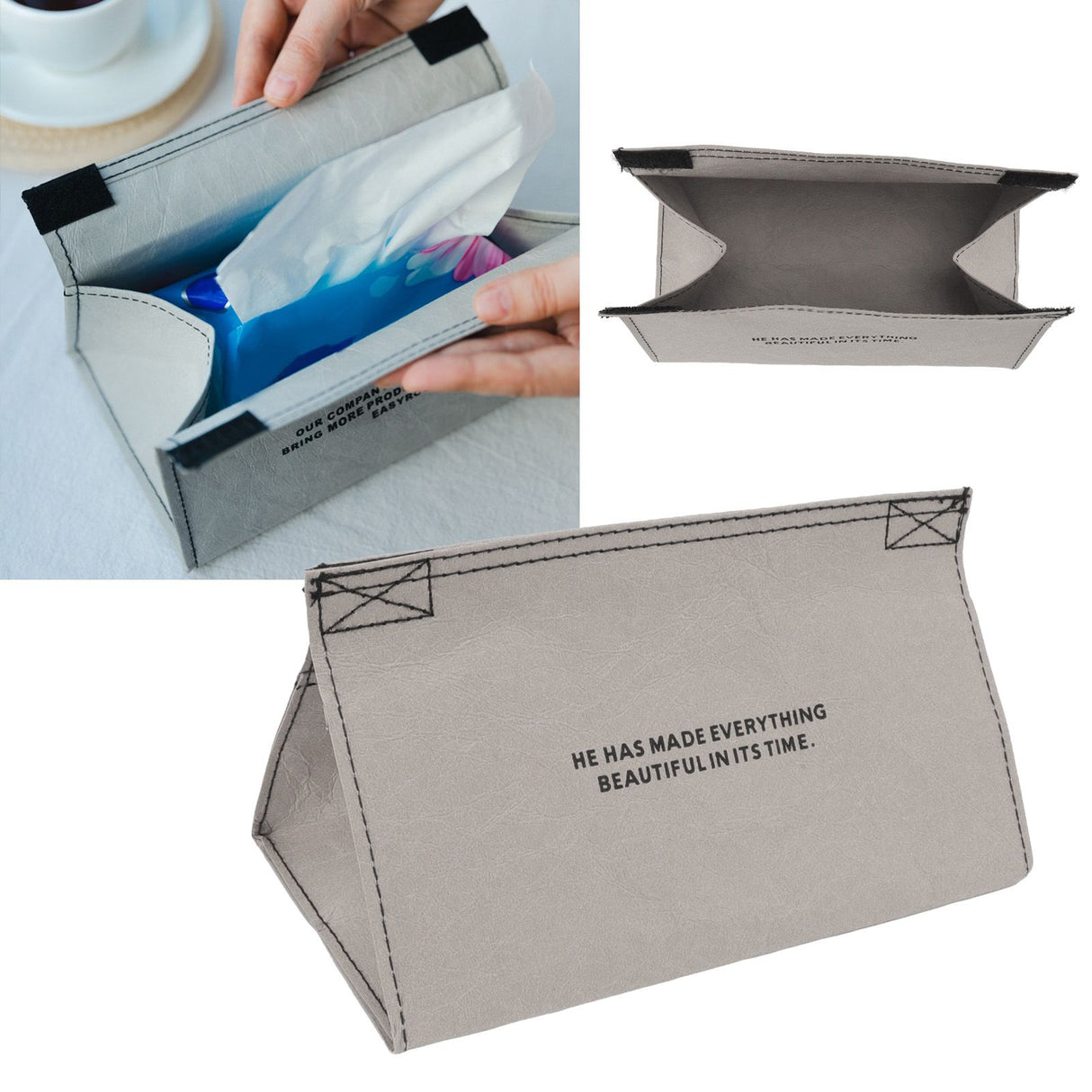 Tissue Box Cover Leather Tissue Dispenser Waterproof Simple Modern Style for Living Room Bedroom Grey