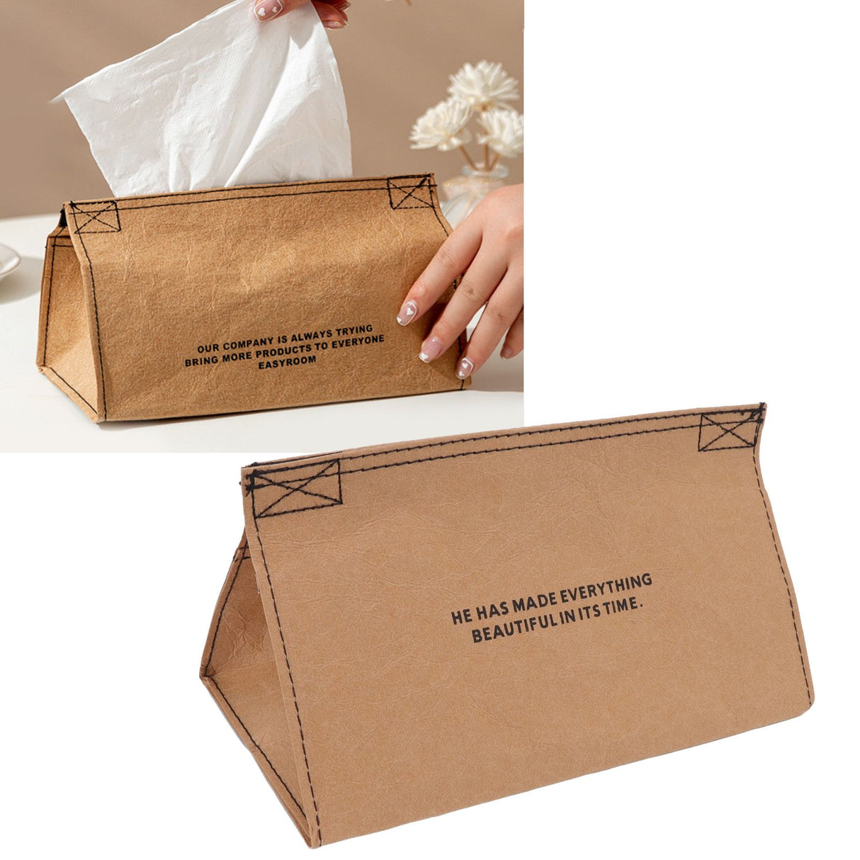 Tissue Box Cover Leather Tissue Dispenser Waterproof Simple Modern Style for Living Room Bedroom Buff