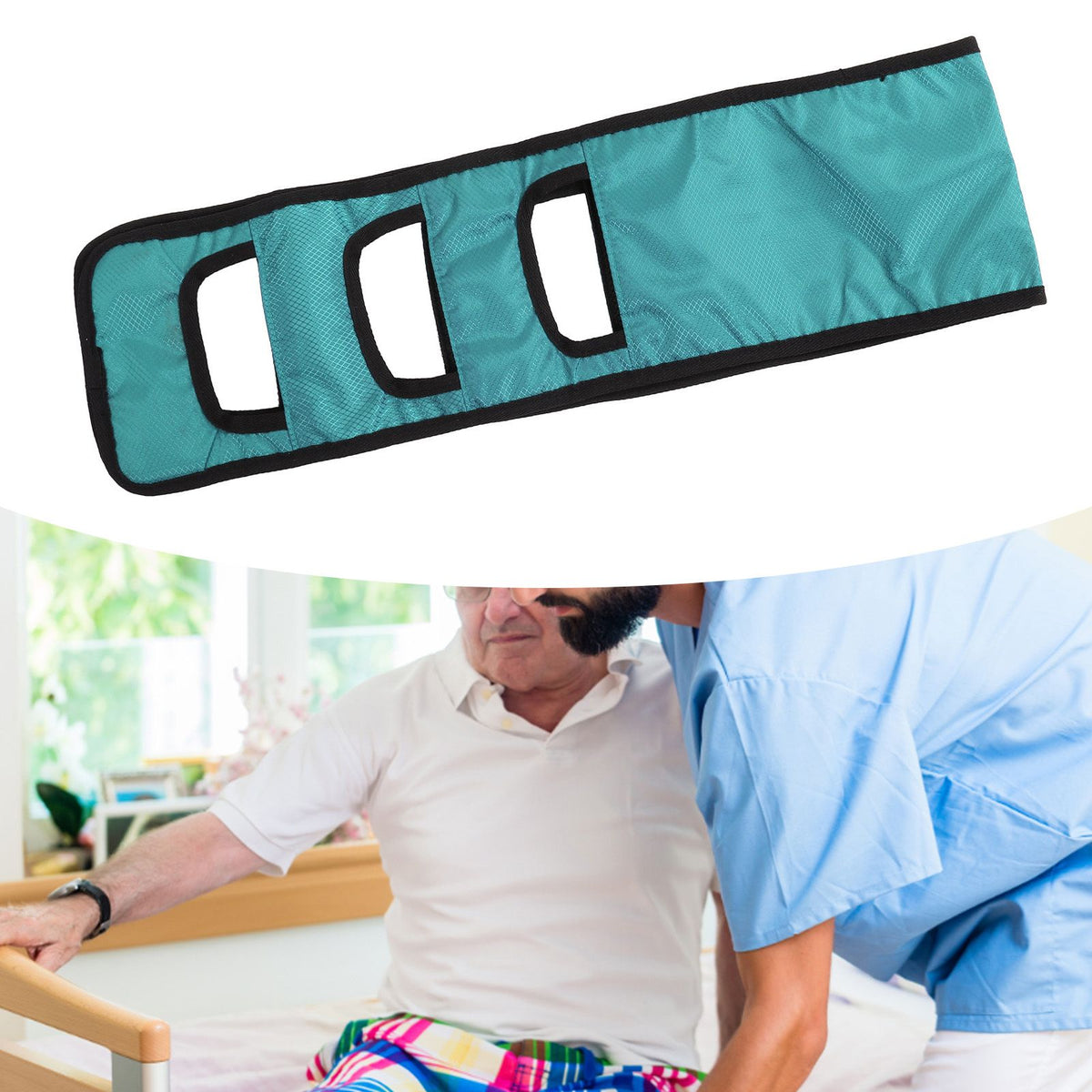 Seniors Bed Transfer Sling Labor Saving Widened Breathable Elderly Lift Turning Belt with Padded Handle for Patient Green