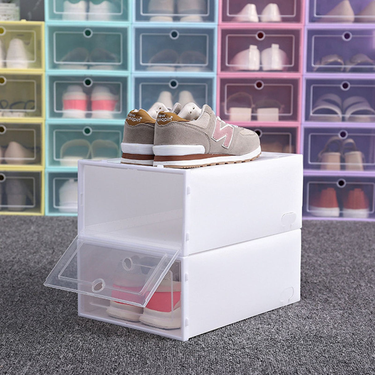 6PCS Shoe Storage Box Large White Thickened Transparent Clamshell Shoe Organizer Case for Home