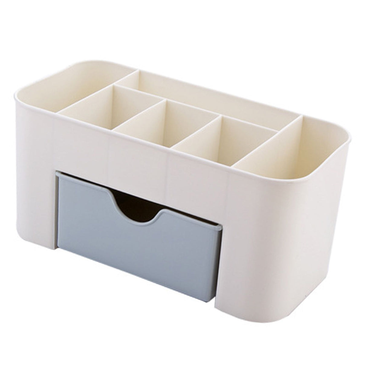 Cosmetics Makeup Organizer PP Multifunctional 6 Compartments Makeup Desk Organizer with Drawer Blue