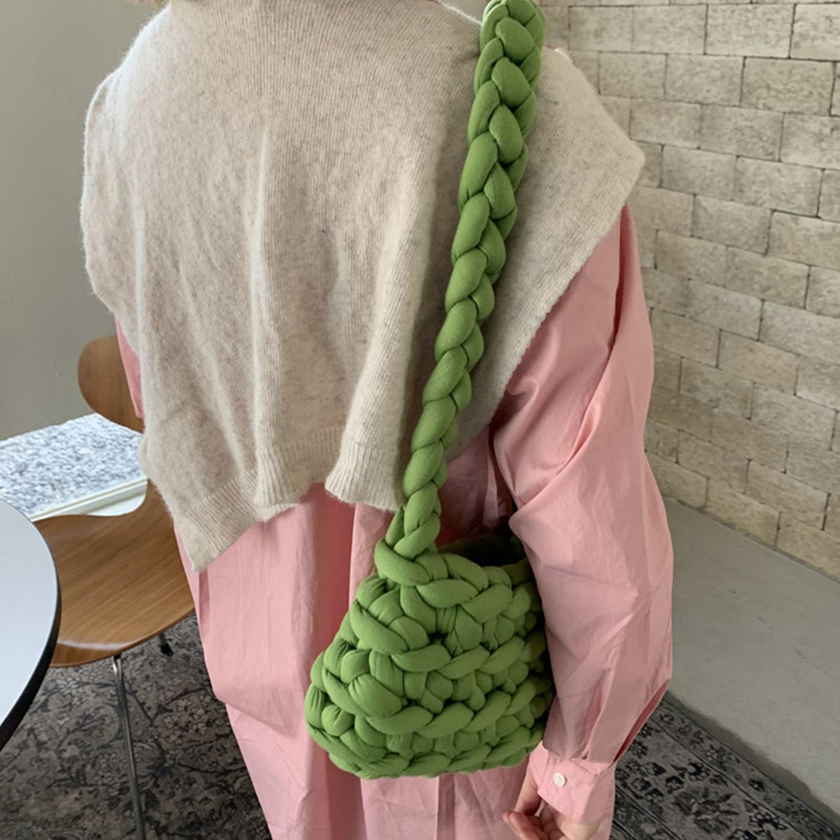 Wool Tote Purse Bag Cute Exquisite Hand Woven Fine Workmanship Wool Shoulder Bag for Daily Life Green