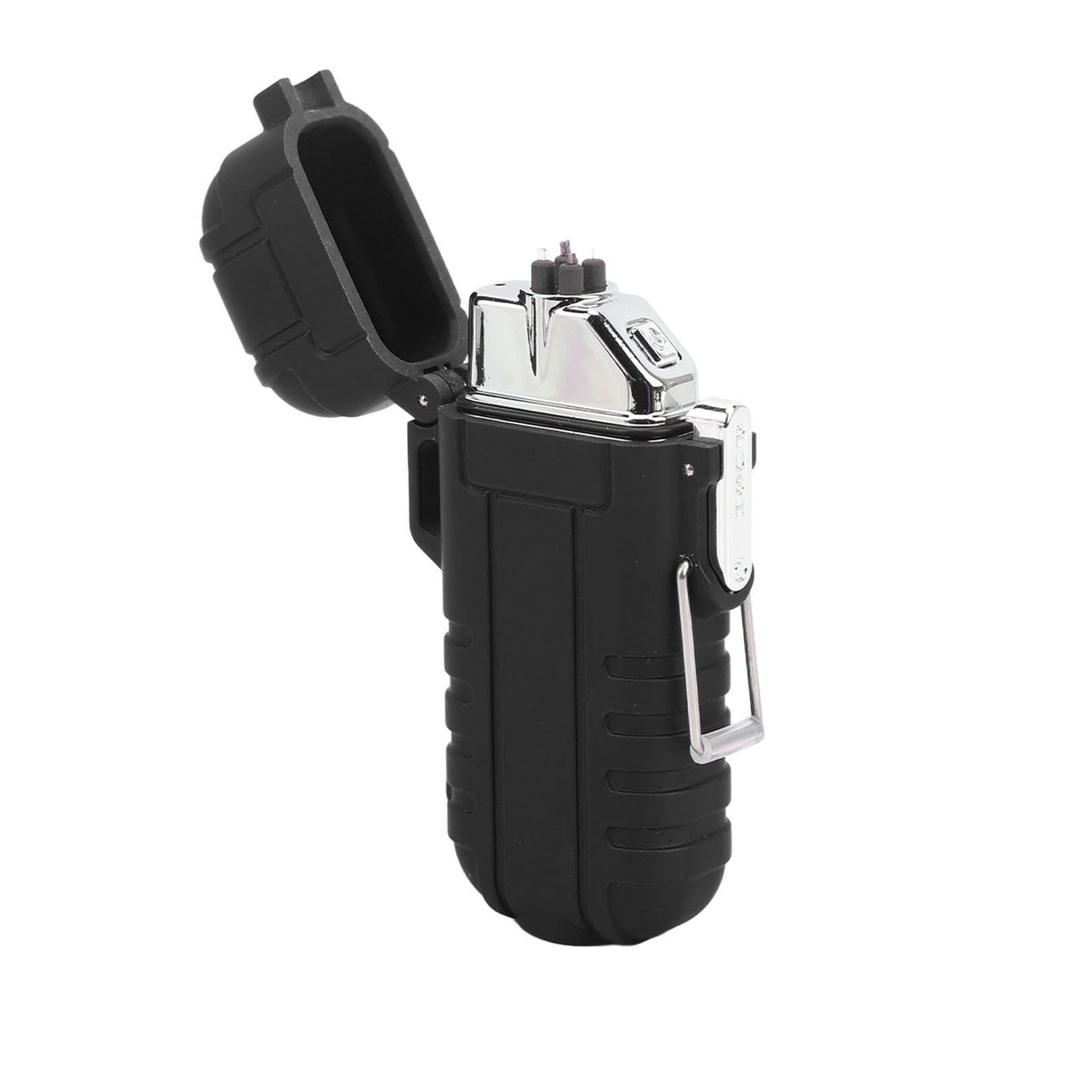 Outdoor Double Arc Electric Lighter Portable Waterproof Flashlight Lighter Charging Pulse Windproof Lighter Black