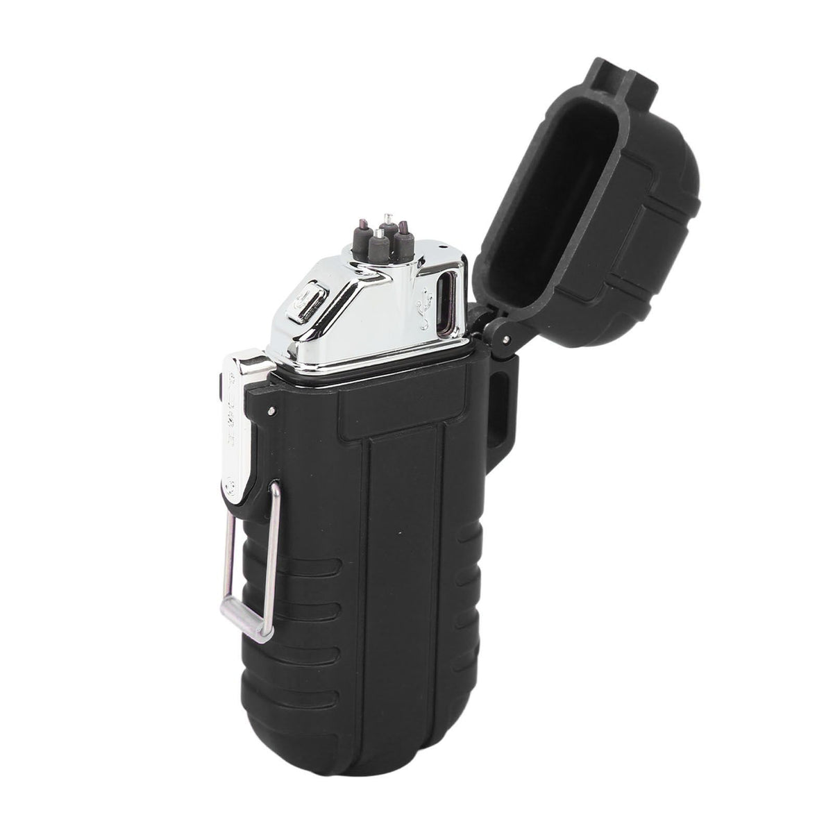Outdoor Double Arc Electric Lighter Portable Waterproof Flashlight Lighter Charging Pulse Windproof Lighter Black