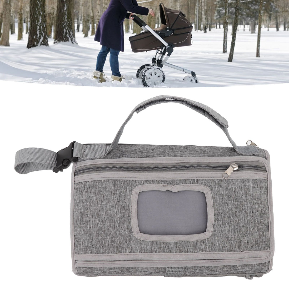 Diaper Pad Baby Changing Mat Mommy Bag with Handle Strap Foldable Detachable Travel Changing Pad Grey