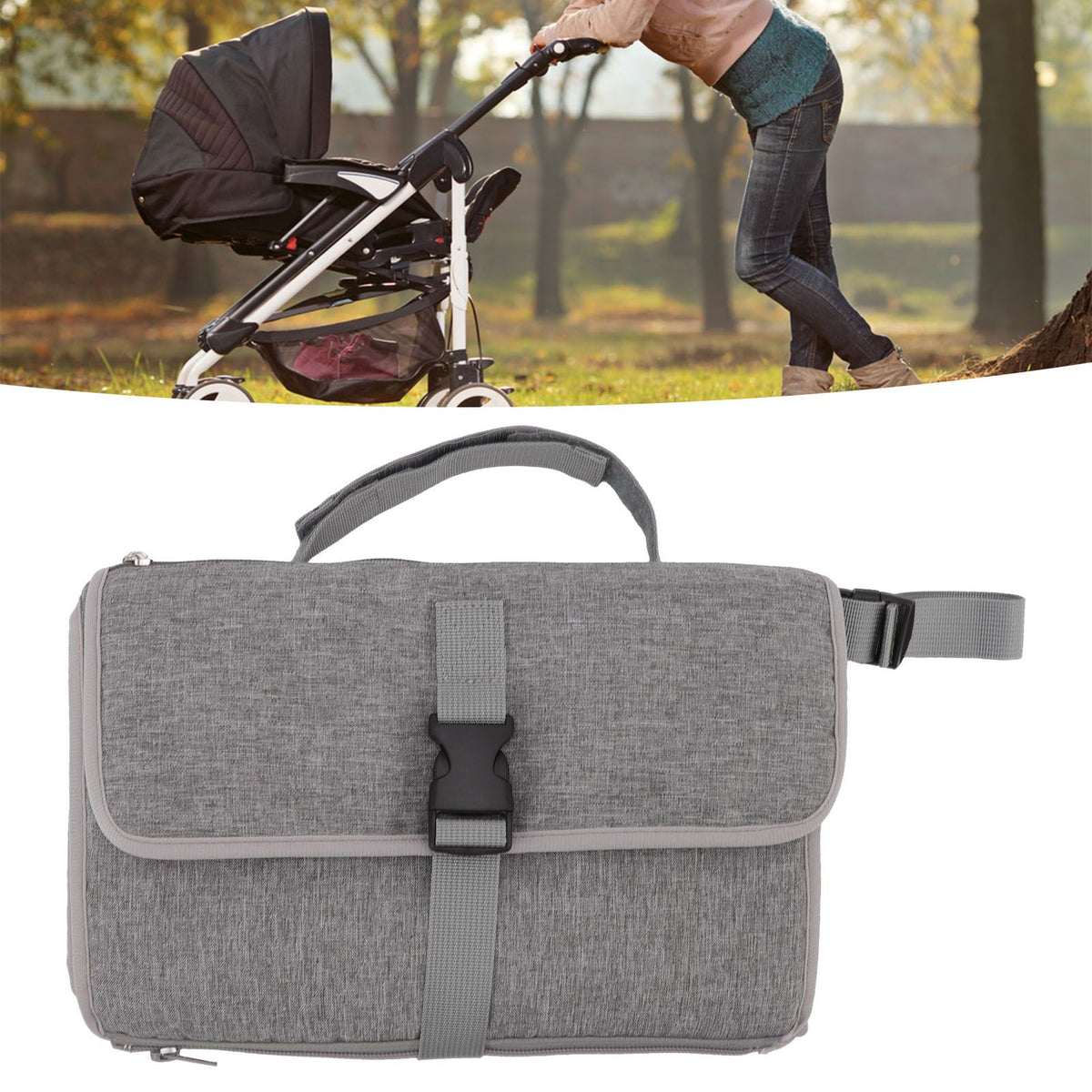 Diaper Pad Baby Changing Mat Mommy Bag with Handle Strap Foldable Detachable Travel Changing Pad Grey