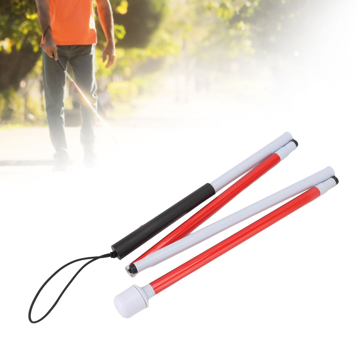 Folding Blind Cane Anti Slip Handle Red White Aluminium Light Weight Folding Walking Stick for Vision Impaired
