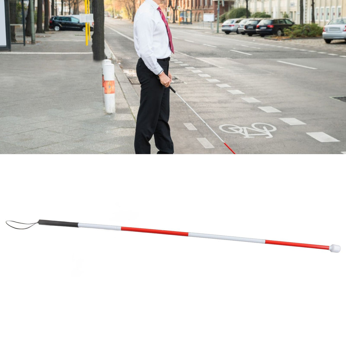 Folding Blind Cane Anti Slip Handle Red White Aluminium Light Weight Folding Walking Stick for Vision Impaired
