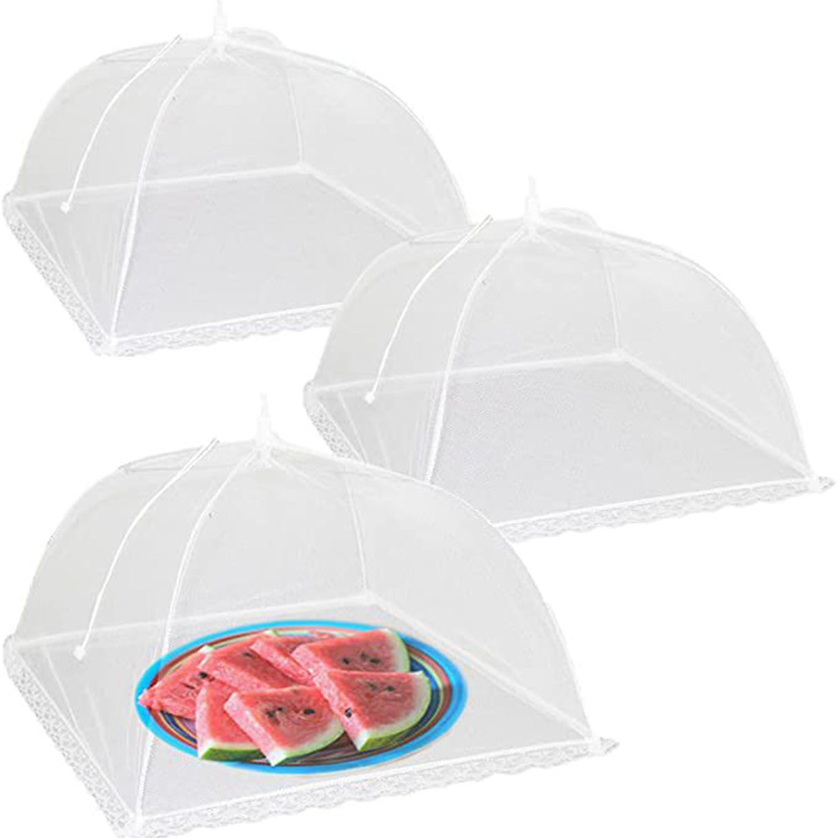 3PCS Food Protection Cover 18inch Gauze White Folding Food Tent Umbrella for Home Kitchen