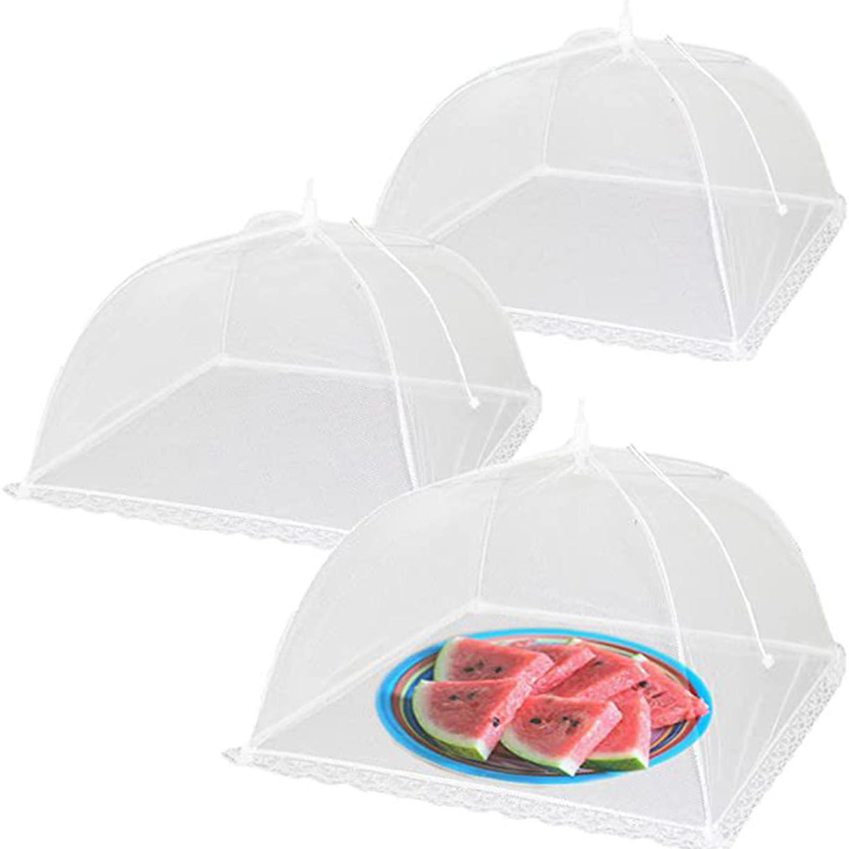 3PCS Food Protection Cover 18inch Gauze White Folding Food Tent Umbrella for Home Kitchen
