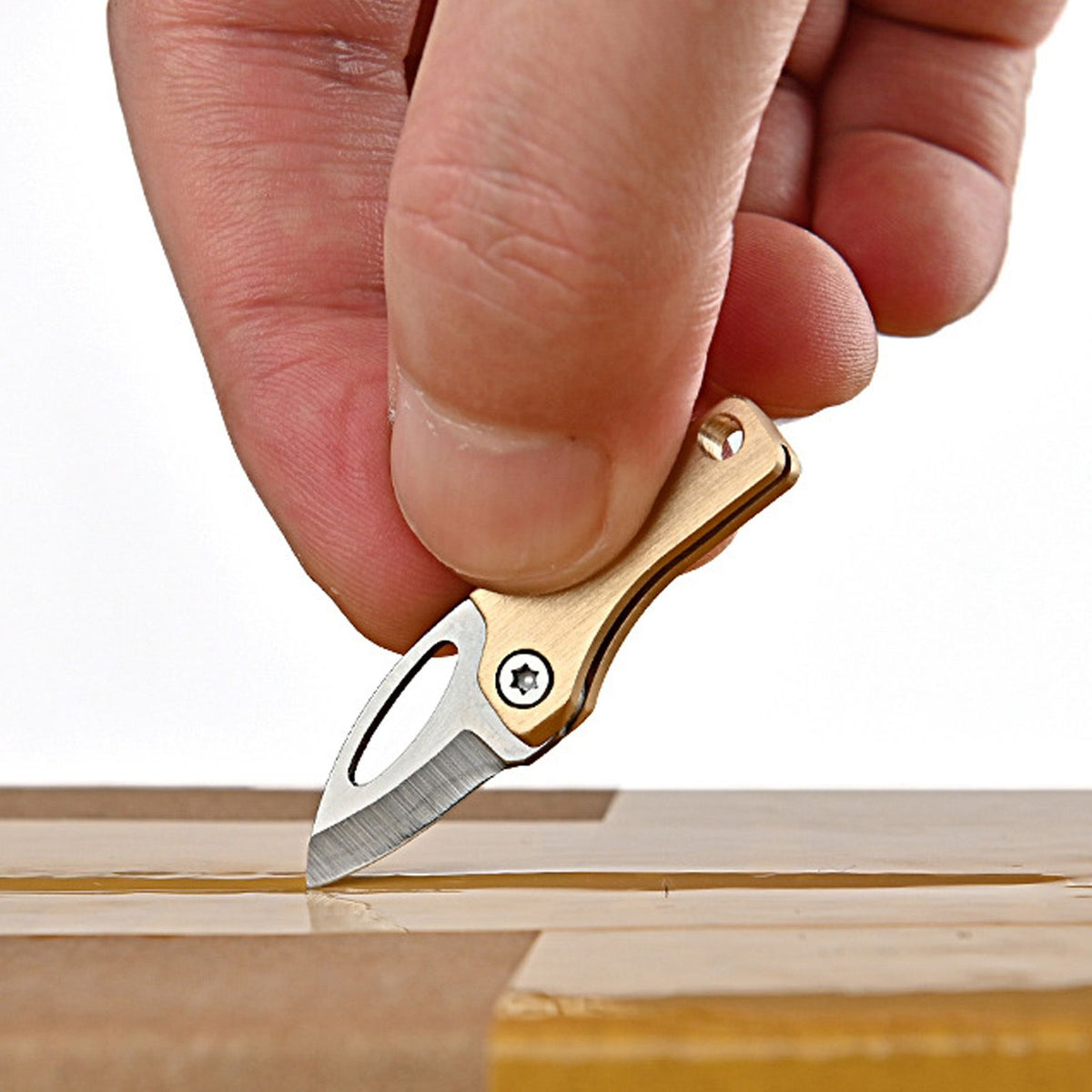 Mini Folding Knife Brass Handle Stainless Steel Blade Mini Magnetic Pocket Knife Outdoor Keychain Pendant Knife