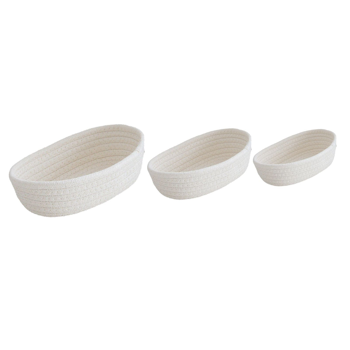 3 Pcs Desktop Storage Basket Oval Organizer Container Cotton Rope Hand Woven for Makeup Snacks White