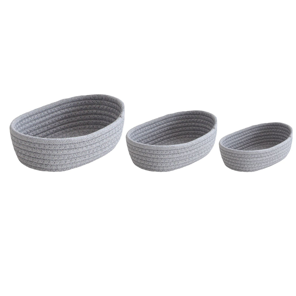 3 Pcs Desktop Storage Basket Oval Organizer Container Cotton Rope Hand Woven for Makeup Snacks Grey