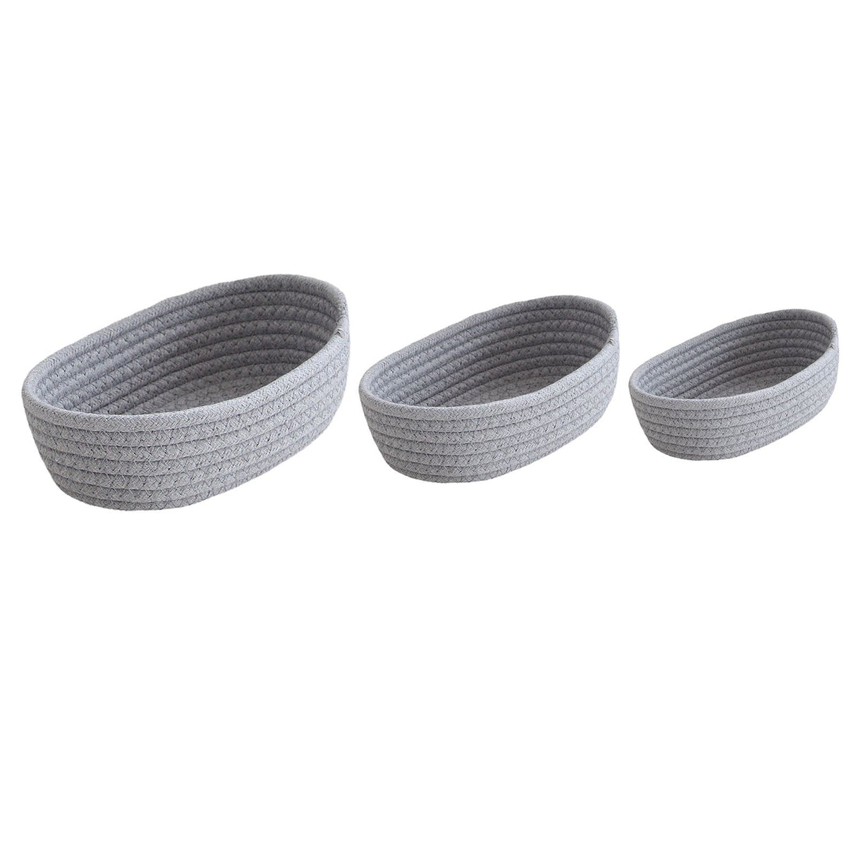 3 Pcs Desktop Storage Basket Oval Organizer Container Cotton Rope Hand Woven for Makeup Snacks Grey